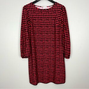 Jude Connally Houndstooth Shift Dress Women’s Size L Long Sleeves Stretch Knit